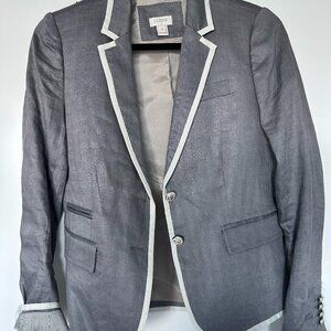 J. Crew Schoolboy Blazer Gray Linen White Tipping Sz 2 Preppy Career